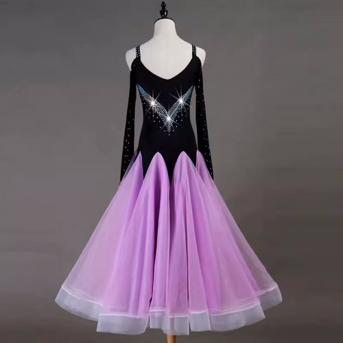 Black lavender competition ballroom dance dresses for women girls professional waltz tango foxtrot smooth dance long gown for female